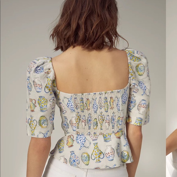 Aritzia Fatale Blouse Sand/Cobalt - Picture 2 of 14